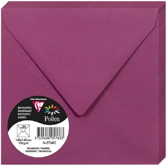Enveloppes Pollen Clairefontaine 140x140 mm - Violine - Lot de 20 pour correspondance et événements