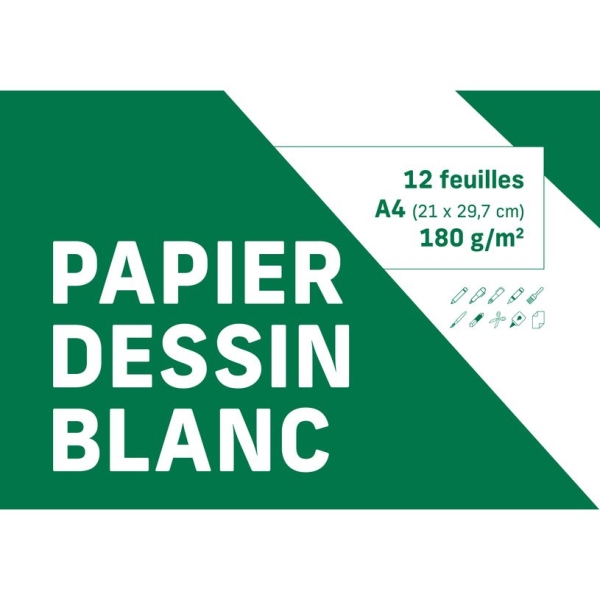 Pochette dessin Clairefontaine - 12 feuilles A4 180 g - papier blanc pour dessin et croquis