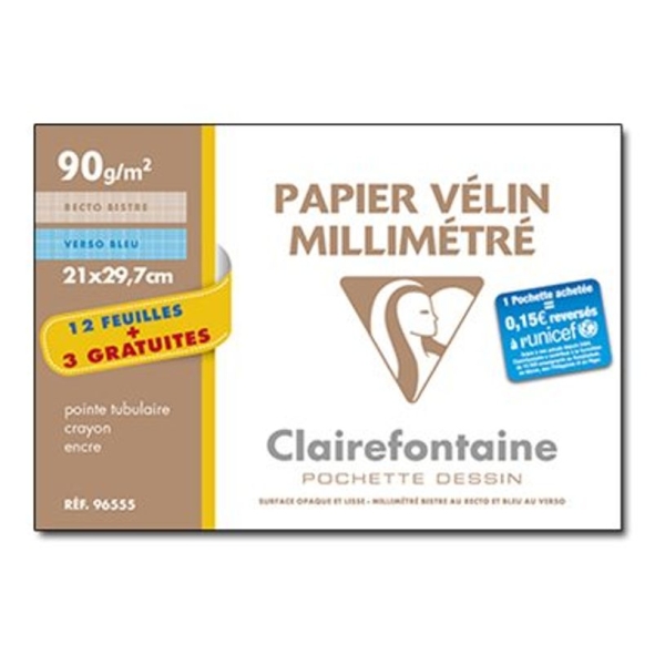 Clairefontaine Pochette papier millimétré - 15 feuilles A4 90g/m²