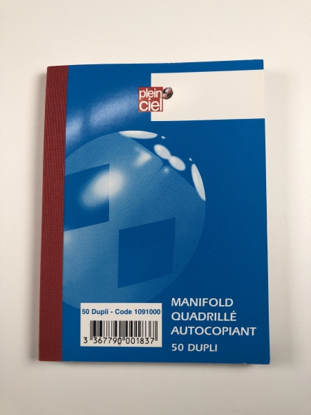 PLEIN CIEL Carnet Quadrillé 5x5mm - Format 10,5x14,8cm - 50 Feuilles Autocopiantes Dupli