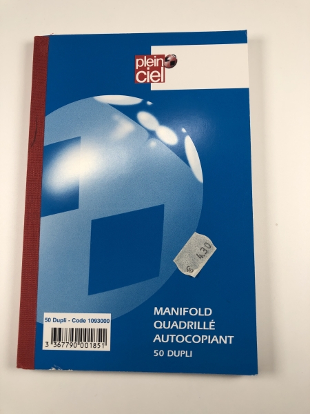 PLEIN CIEL Carnet Petit Carreaux Numéroté - Format 14,8x21cm - 50 Feuilles Autocopiantes Dupli