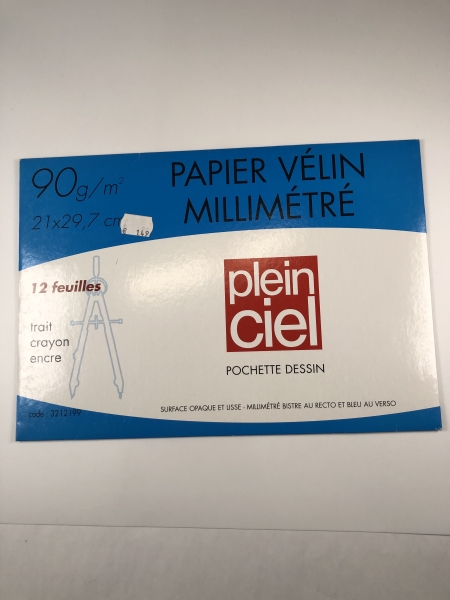 Plein ciel Pochette papier vélin millimétré - 12 feuilles, A4, 90 gr