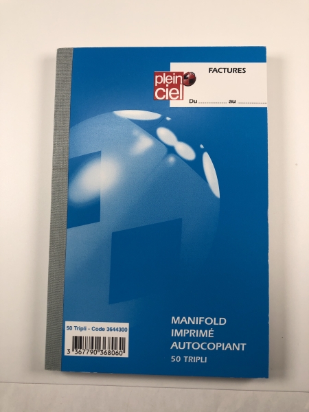 PLEIN CIEL Carnet Texté Facture - Format 14,8x21cm - 50 Feuilles Autocopiantes Dupli