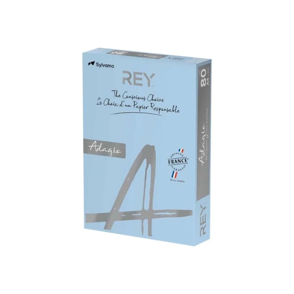 Papier Couleur Bleu REY ADAGIO A4 80g - Ramette 500 Feuilles PEFC pour Impression et Copie