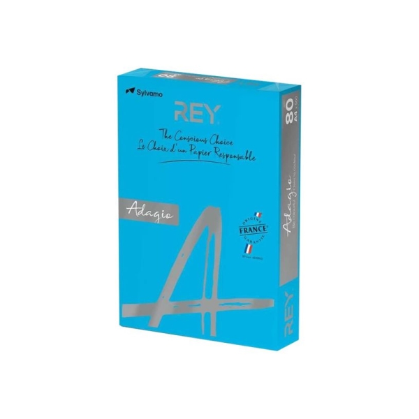 Papier Reprographique REY ADAGIO - Bleu Intense 80g A4 PEFC Ramette 500 Feuilles pour Imprimante