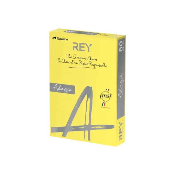 Papier Couleur Jaune Intense REY ADAGIO - A4 80g PEFC Ramette 500 Feuilles pour Impression et Bureau