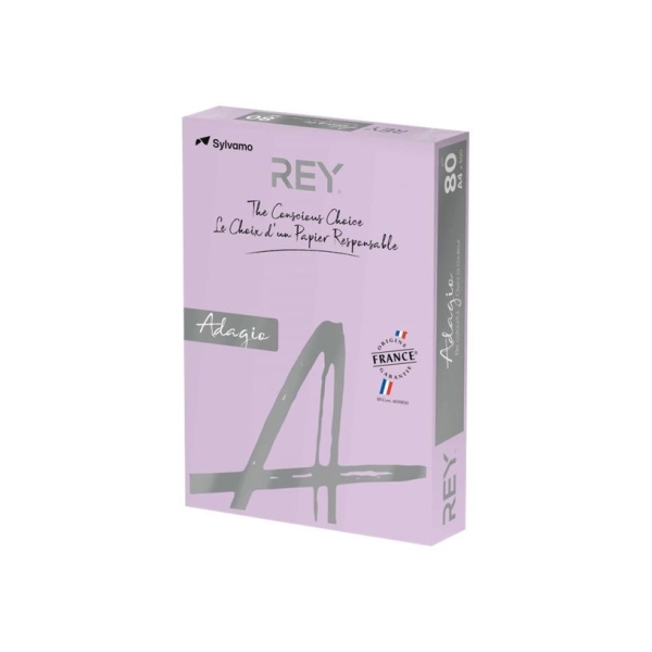 Ramette Papier couleur Rey Adagio A4 80 g/m² - Ramette 500 feuilles lilas - Copieur, laser, jet d'encre