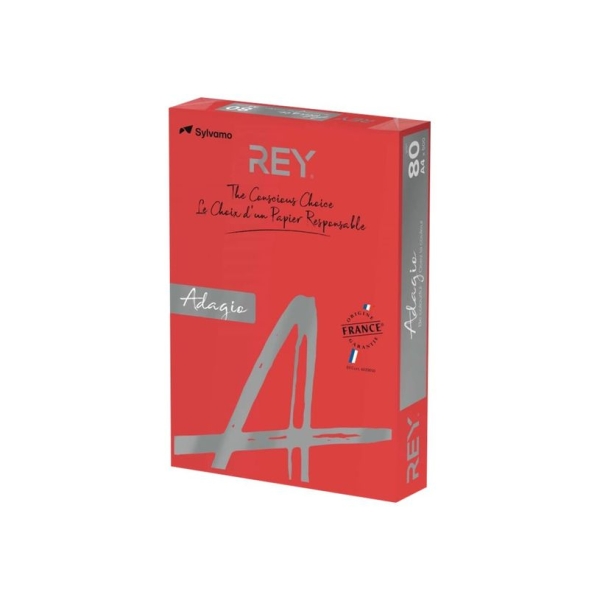 Papier Reprographique REY ADAGIO - Rouge Intense 80g A4 PEFC Ramette 500 Feuilles pour Impression