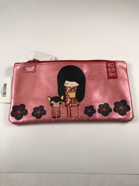 Trousse fourre-tout Kokeshi - Motif japonais, Fermeture éclair, 20x8 cm