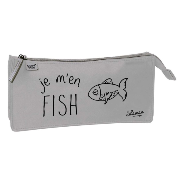 Trousse rectangulaire Quo Vadis Shaman - 3 compartiments - Inscription : Je m'en FISH - Pour écoliers