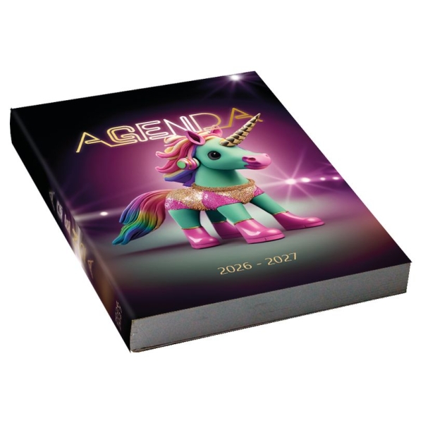 Agenda scolaire journalier couverture souple motif licorne 12 x 17 cm pour organisation rentrée et vacances