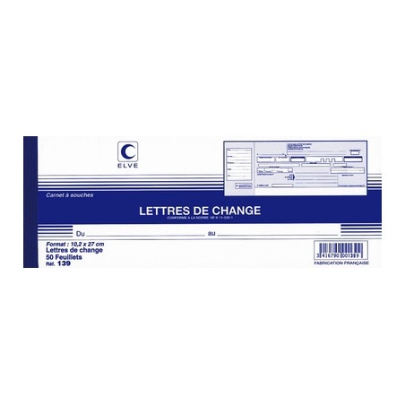 ELVE Carnet de lettres de change - 50 feuilles - 10,2 x 27 cm