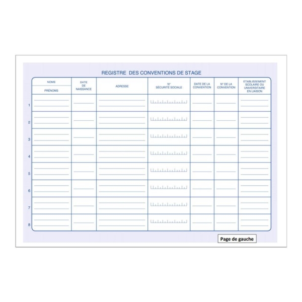 Registre des conventions de stage ELVE - Format A4 - Pour gestion administrative