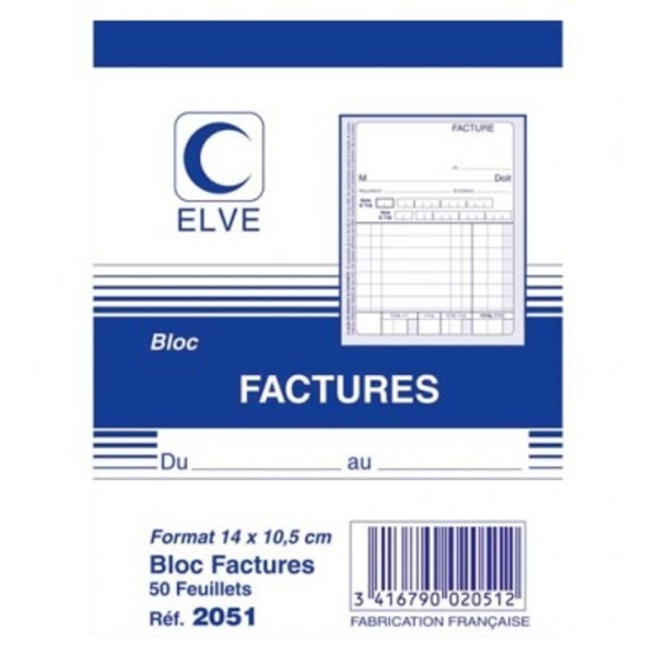 ELVE Bloc de Factures - 50 duplicatas - 14 x 10,5 cm