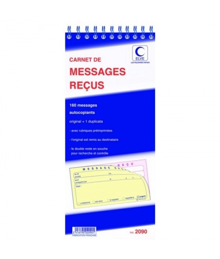Elve Carnet Messages reçus 322 x 140 mm - 160 Autocopiants, 2090