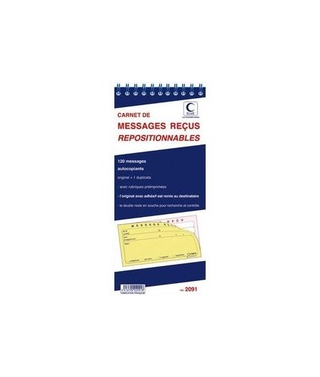 Elve Carnet Messages Reçus Repositionnables - 120 Duplicata Autocopiants - Modèle 2091