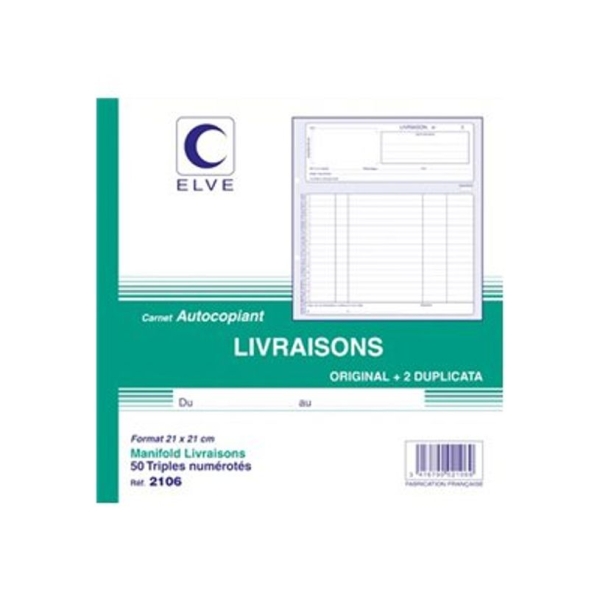 ELVE Manifold Carnet de livraisons - 50 triplicatas - 21 x 21 cm