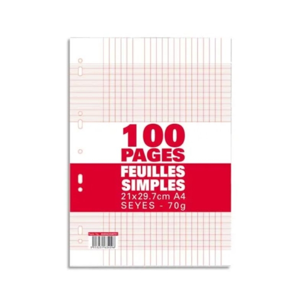Copies simples grand format A4 grands carreaux - 100 pages pour école et bureau