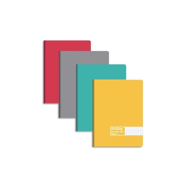 Cahier piqûre 17x22cm 48 pages grands carreaux Séyès 56g - Coloris aléatoire pour école