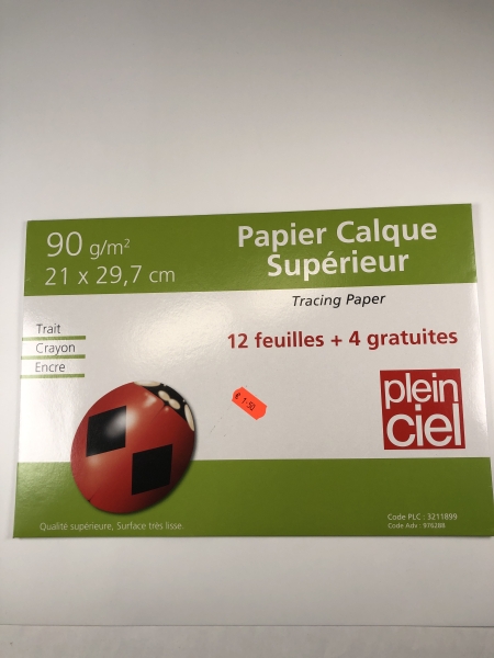Plein ciel Pochette papier calque supérieur - 12+4 feuilles gratuites, A4, 90 gr