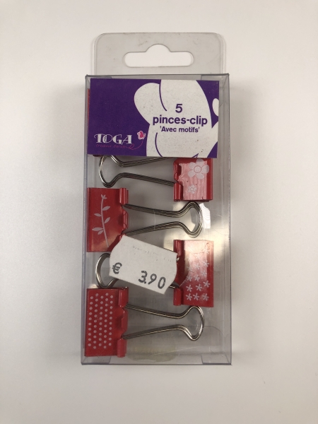 Pinces-clip avec motifs rouge - Lot de 5 pinces pour organisation et fixation divers usages
