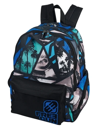 Sac à dos Freegun Photoprint - 2 compartiments, poche avant, garçon, noir, gris, bleu, pour école