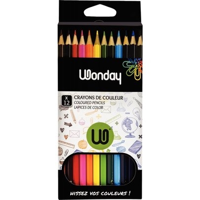12 crayons de couleur Wonday - Couleurs assorties pour dessin et coloriage
