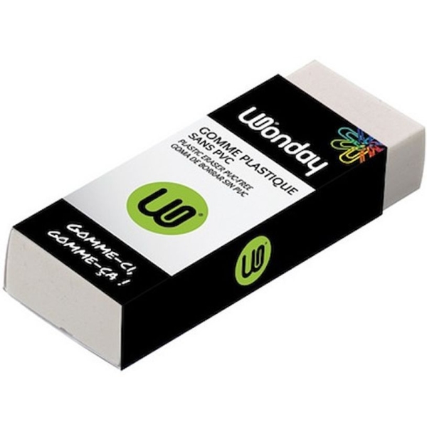 Gomme rectangulaire Wonday - Blanche - Pour graphite et crayons