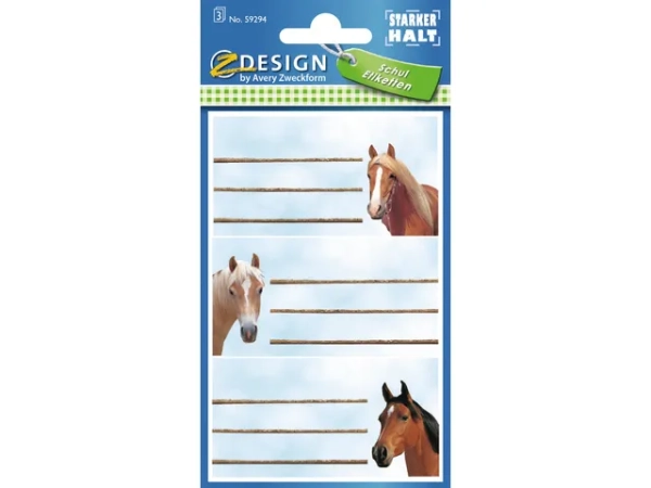Étiquettes scolaires Avery Z-design - 3 feuilles motifs chevaux pour cahiers et fournitures