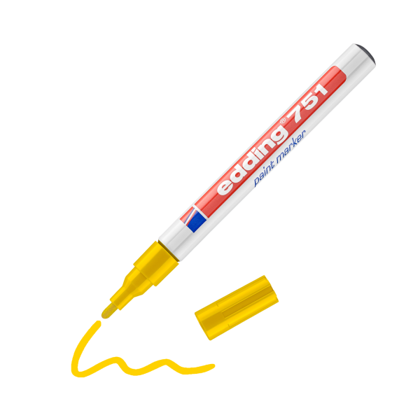 Marqueur Peinture edding 751 - Jaune - Pointe Ronde 1-2 mm - Pour Métal, Verre, Plastique, Résistant Chaleur