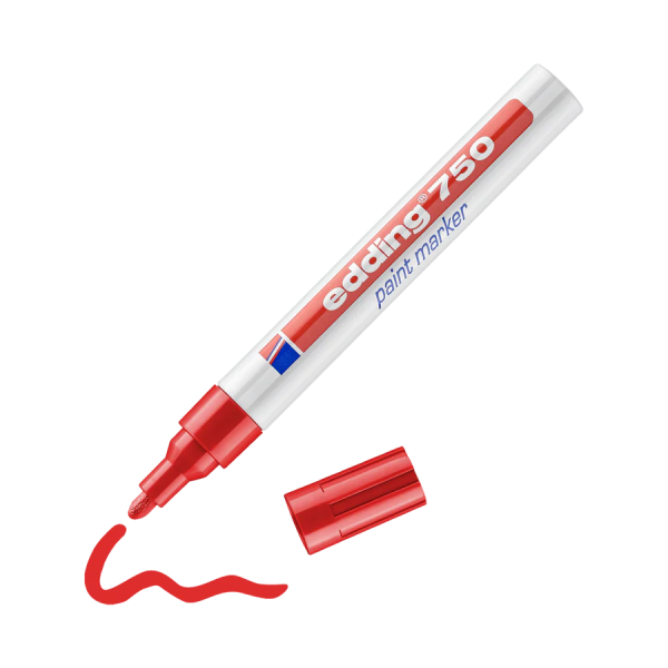 Marqueur Peinture EDDING 750 - Rouge, Pointe Ronde 2-4 mm, Imperméable pour Verre, Bois, Métal