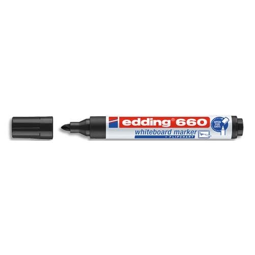 Marqueur pour tableaux blancs edding 660 - Noir - Pointe ronde 1,5-3 mm - Feutre effaçable pour tableaux blanc, mémo, chevalet de conférence