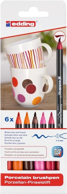 Feutres pinceau Edding 4200 set 6 couleurs chaudes - pour porcelaine résistants au lave-vaisselle