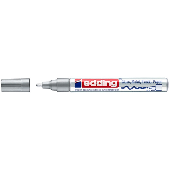 edding 751 Marqueur peinture brillante - argent (métallisé) - 1 feutre peinture brillante - pointe ronde 1-2mm - pour dessin, coloriage, scrapbooking - étanche, très opaque