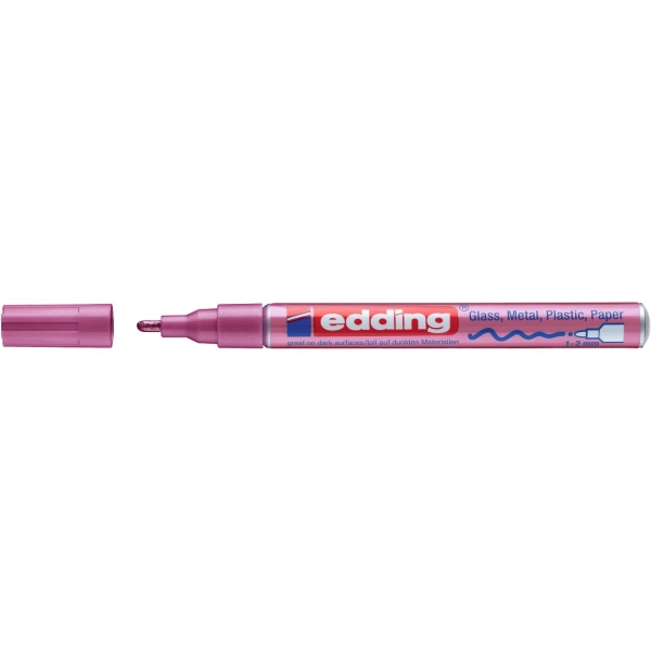 Marqueur peinture brillante edding 751 - Rose métallisé - Pointe ronde 1-2mm - Pour dessin et scrapbooking