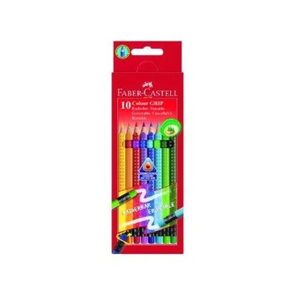 Set de crayons de couleur FABER-CASTELL Colour Grip 116613 - Effaçables, 10 pièces, étui carton
