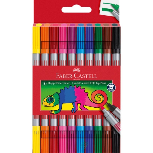 Feutres Double Pointe Faber-Castell 151110 - Set de 10 Feutres Lavables Pointe Fine et Épaisse pour Arts Créatifs
