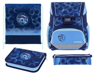 Cartable scolaire herlitz Schulranzen Loop Plus Dolphin Ride - ergonomique, léger, pour école primaire avec trousse et sac de sport