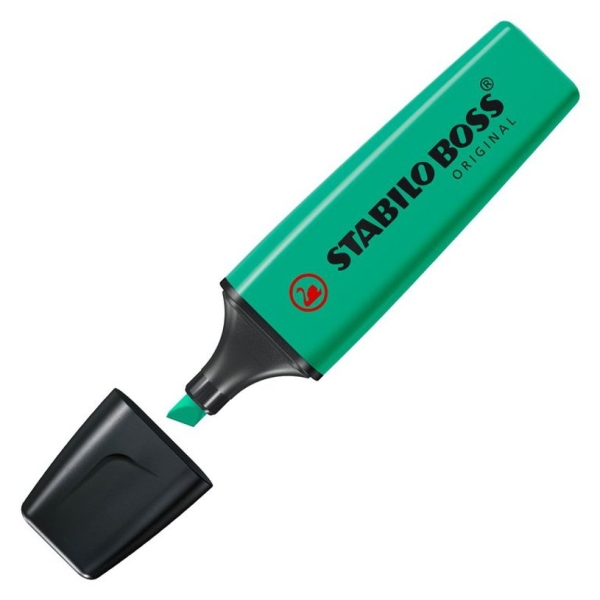 Surligneur STABILO BOSS ORIGINAL Rechargeable - Pointe Biseautée 2-5 mm Vert Turquoise pour Bureau et Études