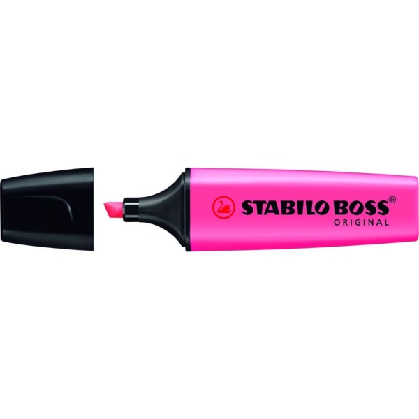 Surligneur Stabilo BOSS ORIGINAL Rose - Pointe Biseautée 2-5mm Encre Rechargeable pour Bureau