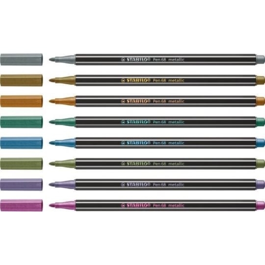 Crayon-feutre STABILO Pen 68 metallic - Pack de 8 coloris assortis pour dessin et écriture créative