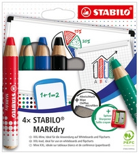Crayon marqueur STABILO MARKdry - étui de 4 marqueurs à séchage rapide pour écriture et surlignage