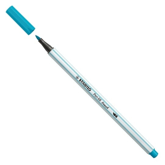 Feutre pinceau STABILO Pen 68 brush - Bleu clair, pointe flexible, pour hand lettering et coloriage