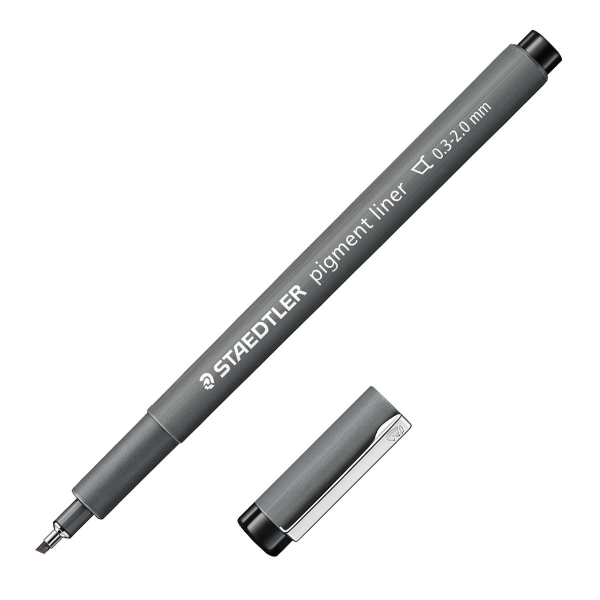 Feutre à pigment Staedtler 308 C2-9 - Noir, Pointe biseautée 0,3–2,00 mm, Indélébile pour règles et pochoirs