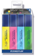 Surligneur STAEDTLER Textsurfer Classic - étui de 4 couleurs vives pour bureau et école Jaune, Rose, Bleu, Vert