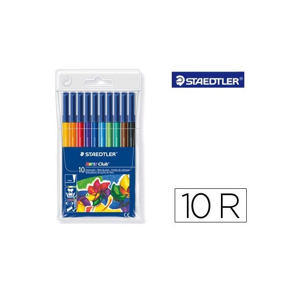Feutres de coloriage Staedtler Noris Club 326WP10 - Pochette de 10 couleurs assorties Pointe 1 mm pour dessin