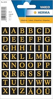 Lettres autocollantes Ki Sign - Or sur fond noir, Majuscules, A à Z
