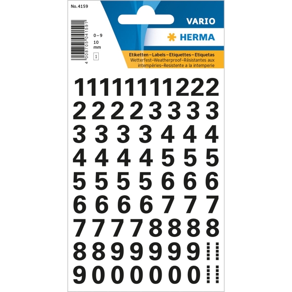 Stickers chiffres HERMA 0-9 - film noir, hauteur 10 mm pour décoration et loisirs créatifs