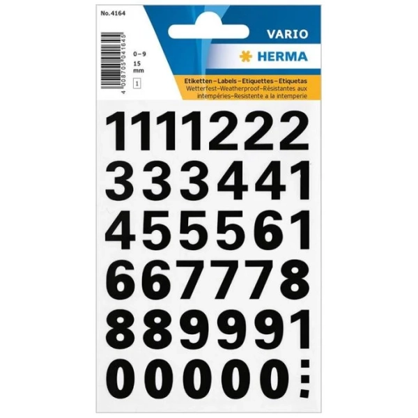 Stickers chiffres HERMA 0-9 - film noir, hauteur 15 mm pour décoration et marquage créatif