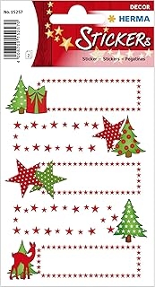Autocollants HERMA 15257 - 2 Feuilles de 10 Stickers Étoiles & Sapin Papier Pailleté pour Cadeaux et Décoration